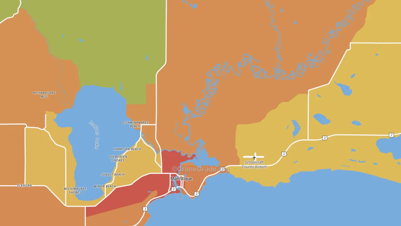 Schoolcraft County, MI Map of Theft Rates