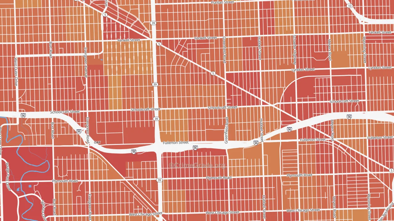 Schoolcraft Southfield, Detroit, MI Map of Theft Rates