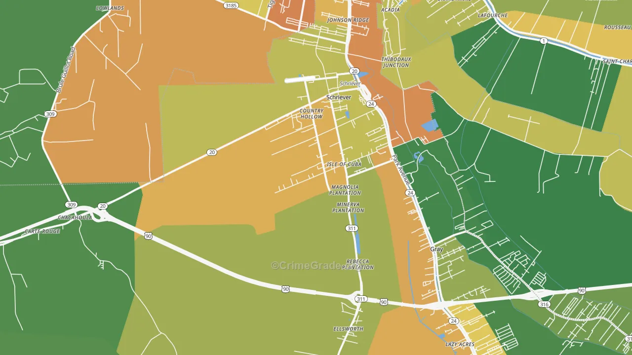 Schriever, LA Map of Theft Rates