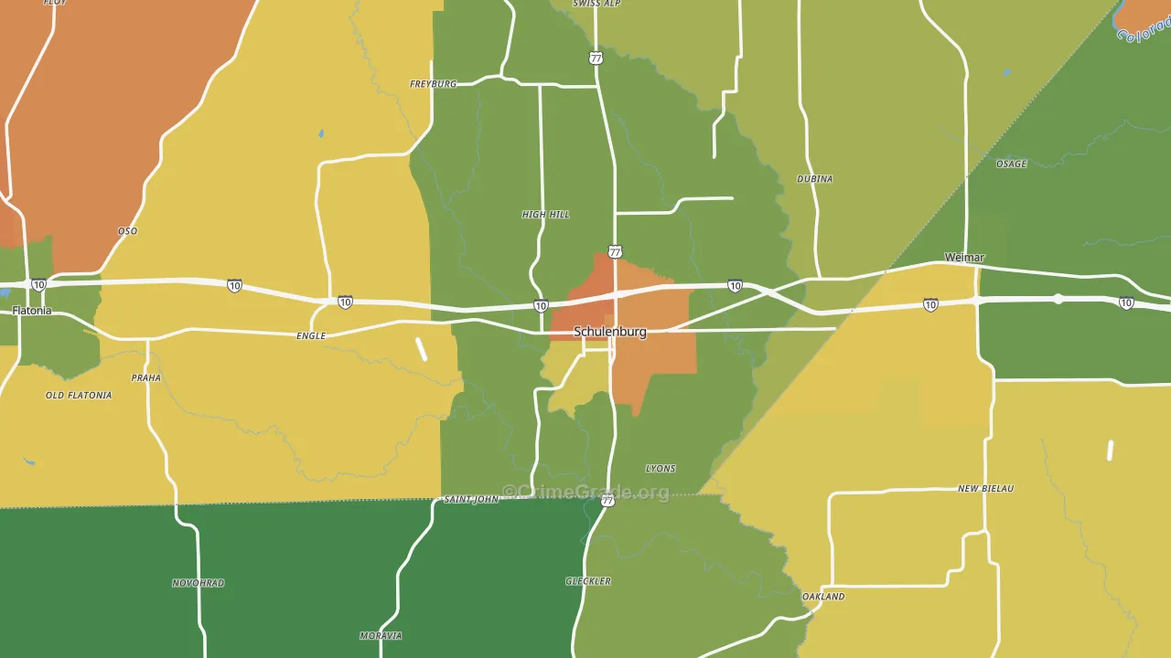 Schulenburg, TX Map of Theft Rates