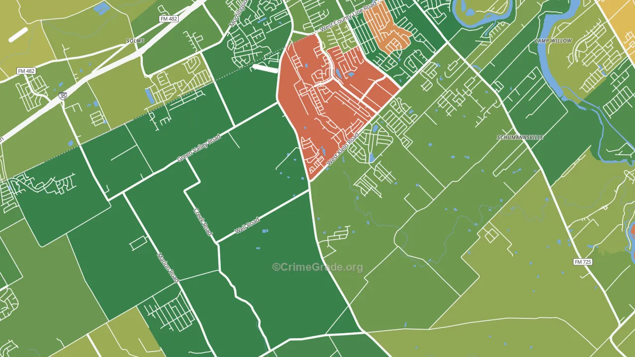 Schumannsville, TX Map of Theft Rates
