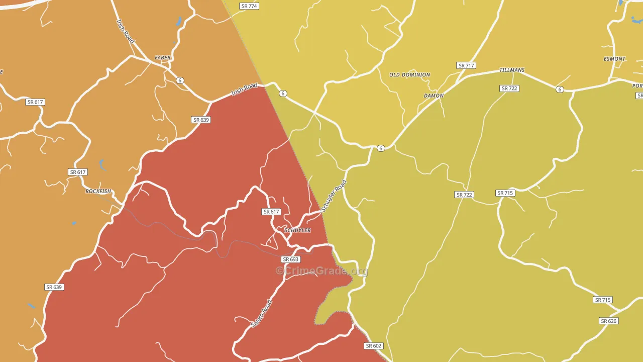 Schuyler, VA Map of Theft Rates