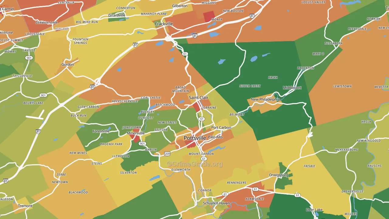 Schuylkill County, PA Map of Theft Rates