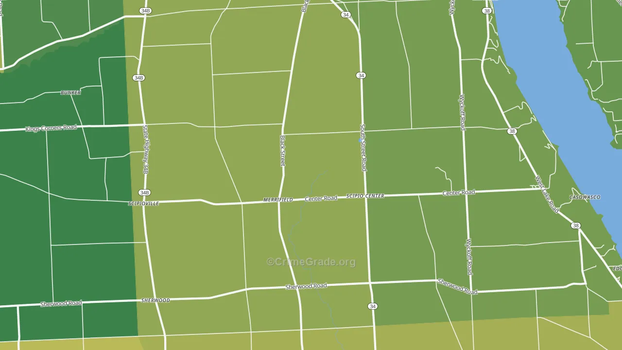 Scipio Center, NY Map of Theft Rates