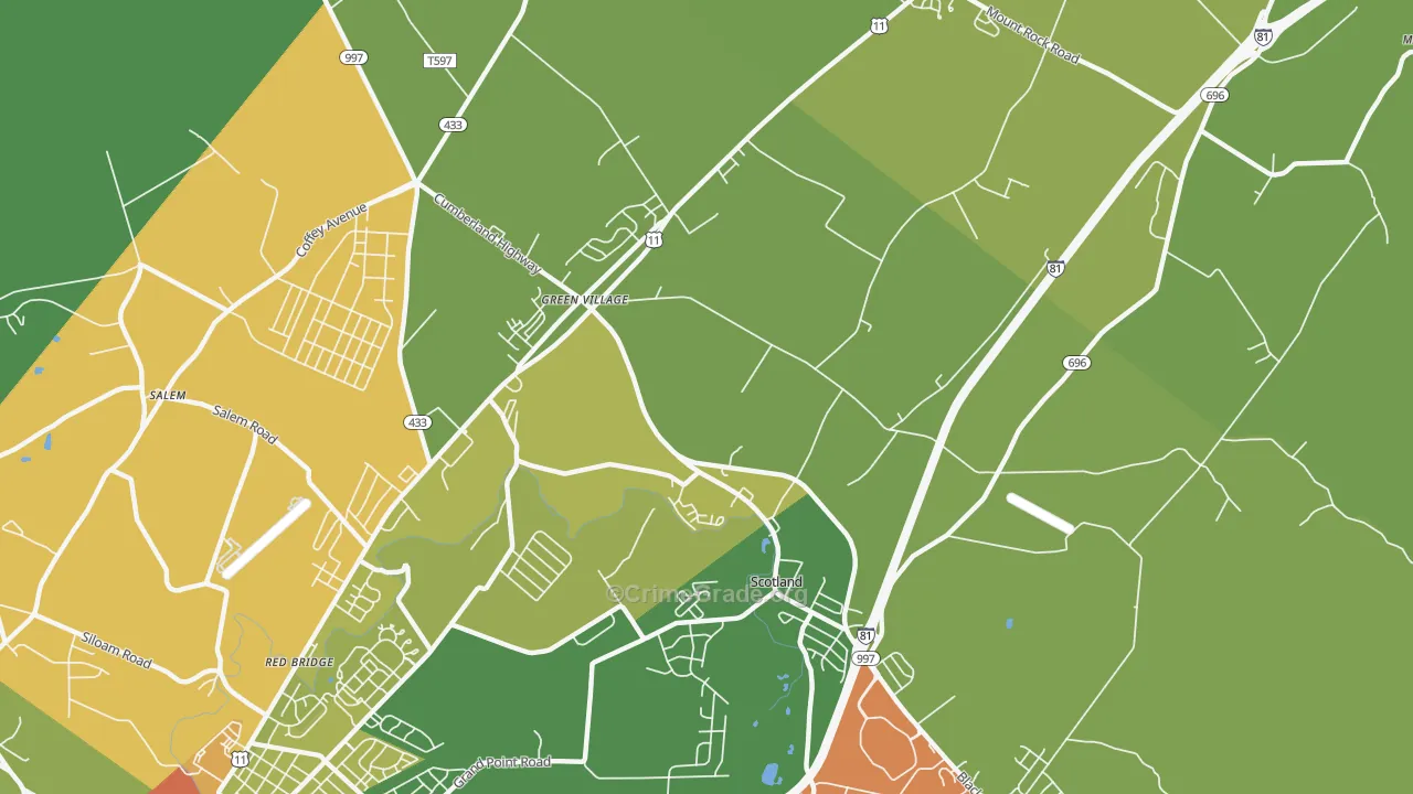 Scotland, PA Map of Theft Rates