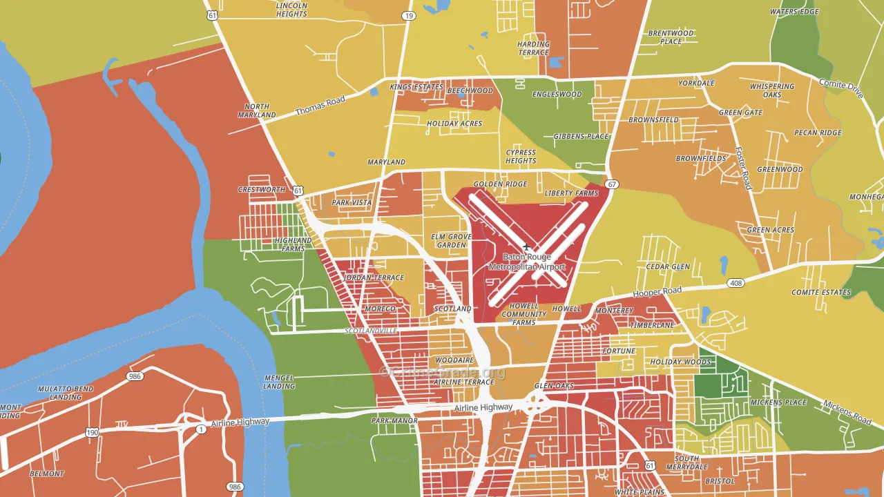 Scotlandville, Baton Rouge, LA Map of Theft Rates