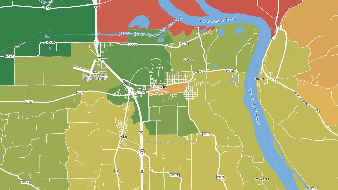 Scott City, MO Map of Theft Rates