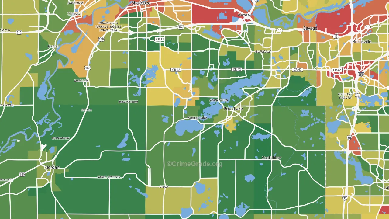 Scott County, MN Map of Theft Rates