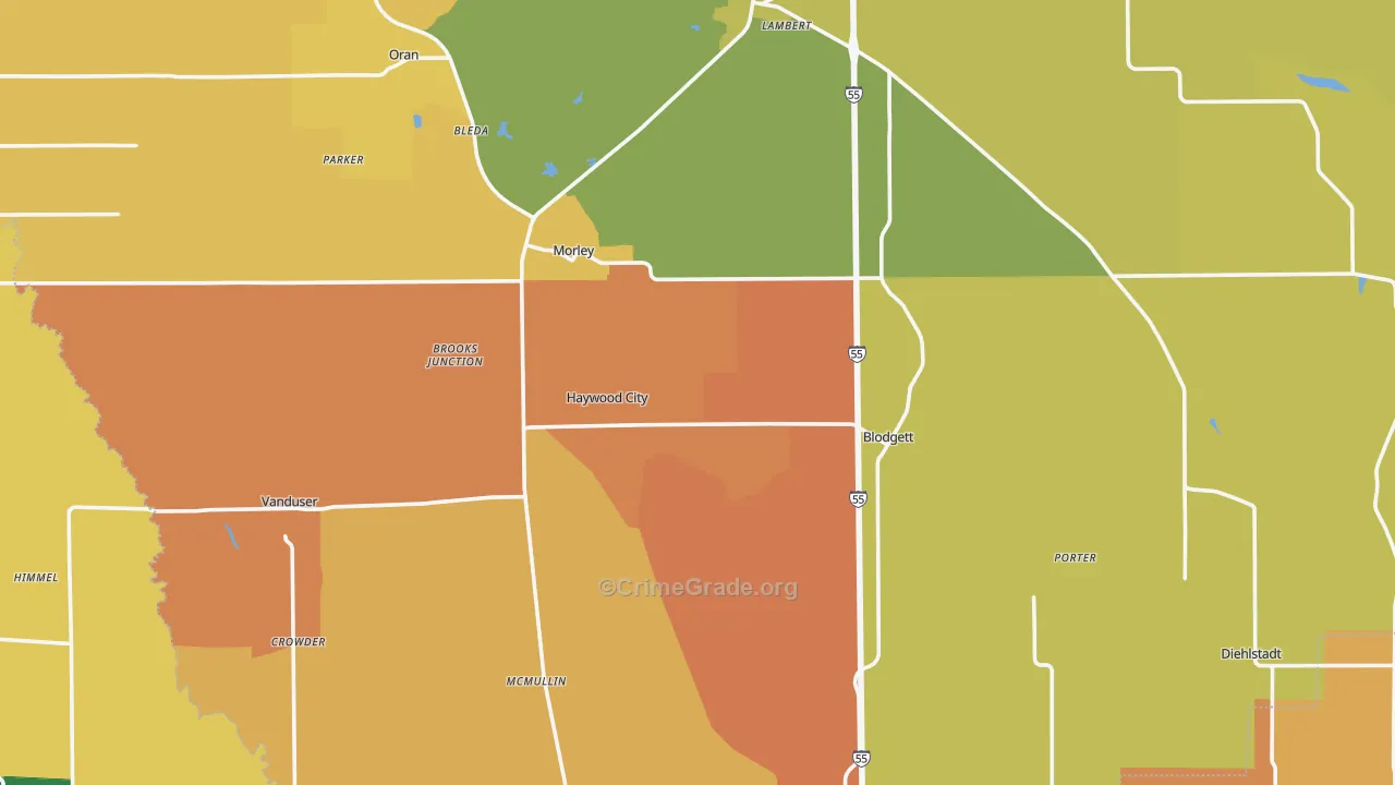 Scott County, MO Map of Theft Rates