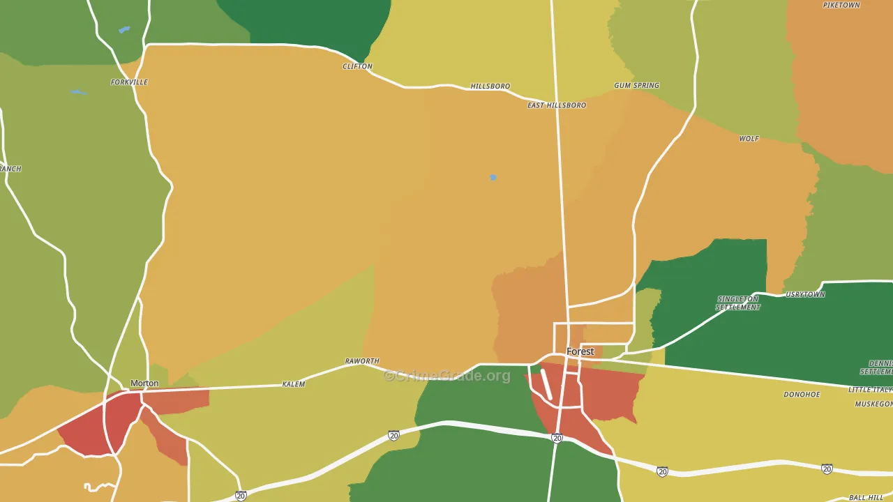 Scott County, MS Map of Theft Rates