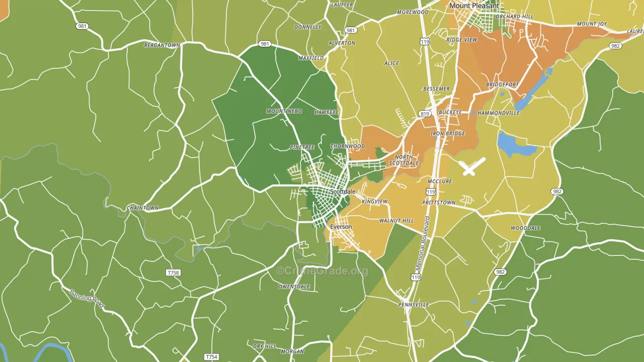Scottdale, PA Map of Theft Rates