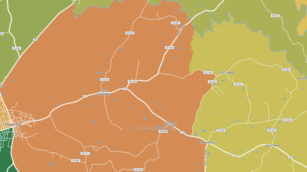 Scotts Crossroad, VA Map of Theft Rates