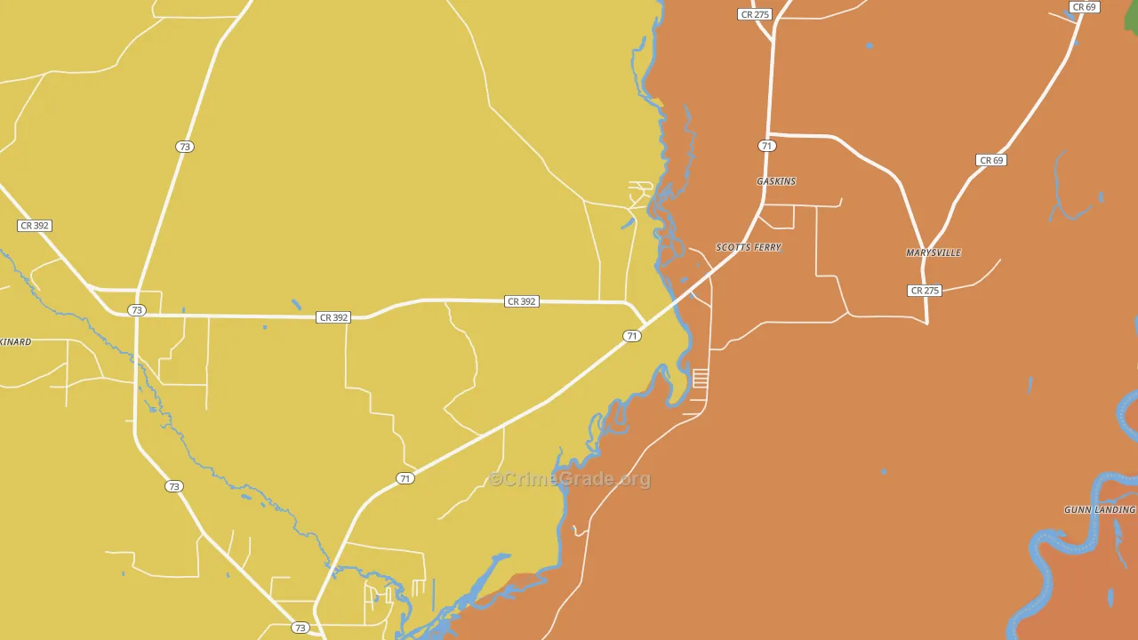 Scotts Ferry, FL Map of Theft Rates