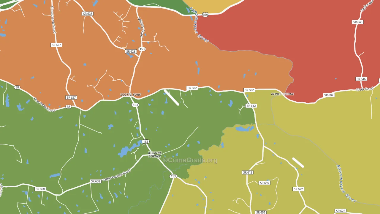 Scotts Fork, VA Map of Theft Rates