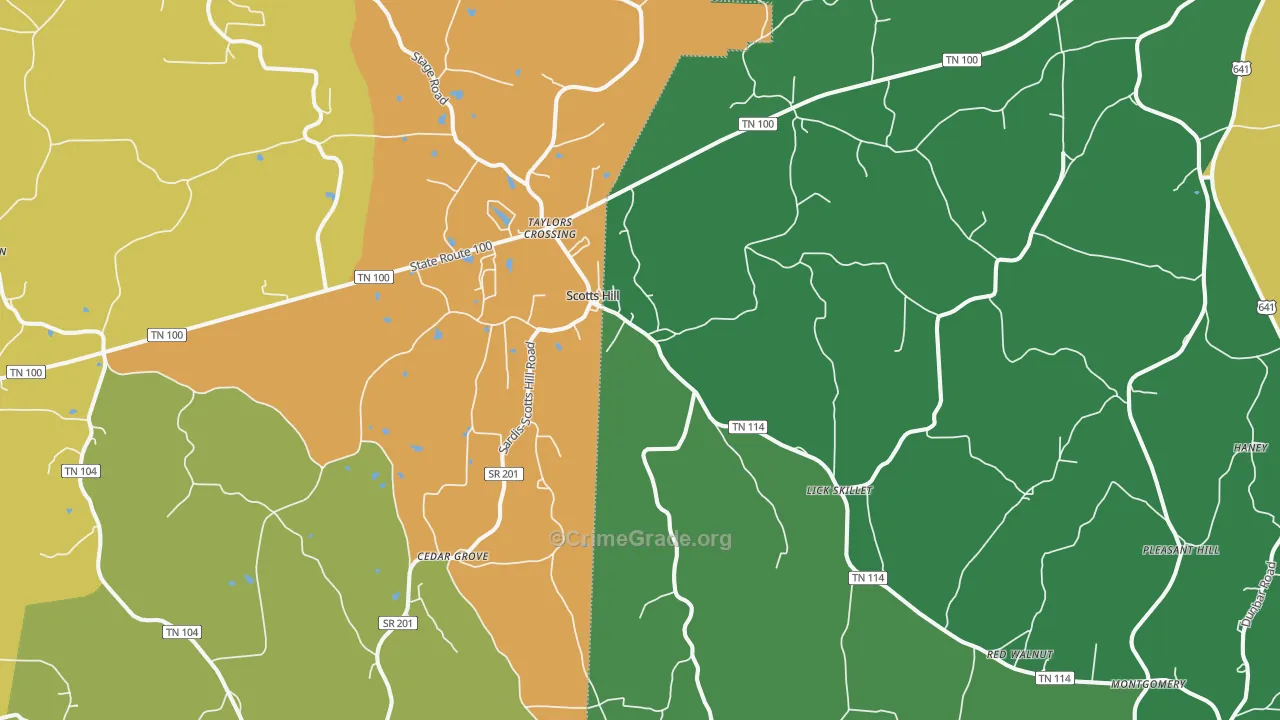 Scotts Hill, TN Map of Theft Rates