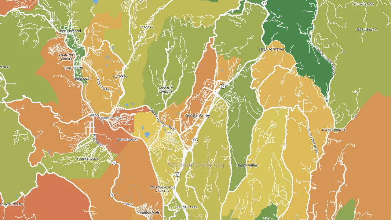 Scotts Valley, CA Map of Theft Rates
