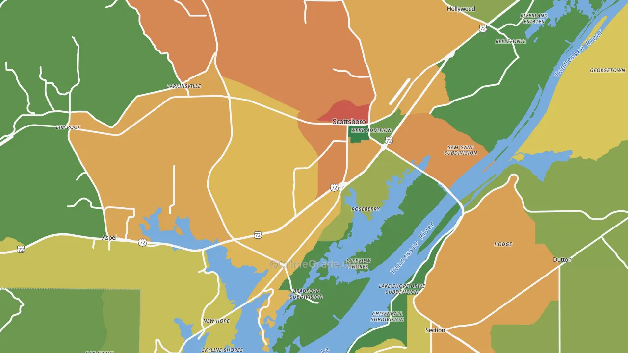 Scottsboro, AL Map of Theft Rates