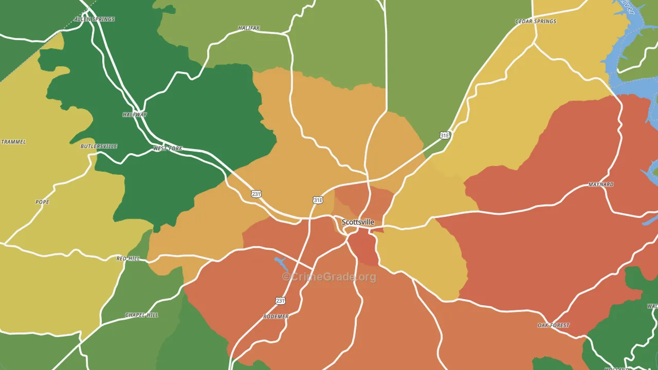 Scottsville, KY Map of Theft Rates