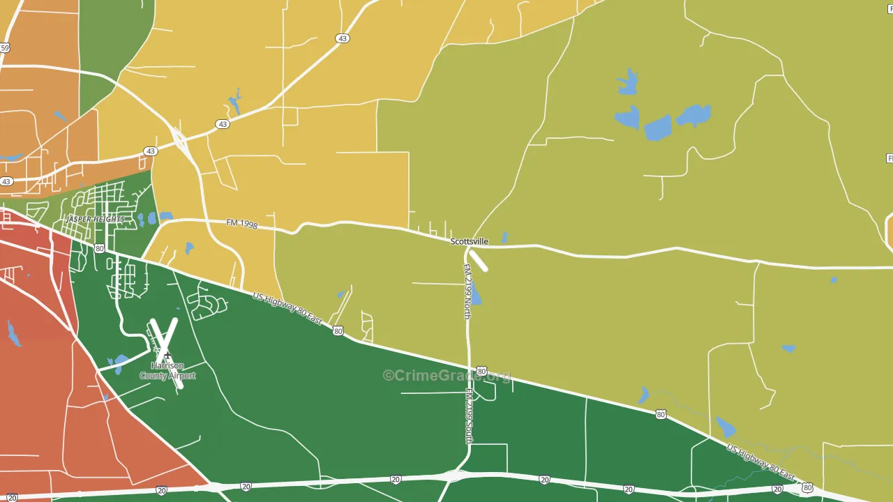 Scottsville, TX Map of Theft Rates