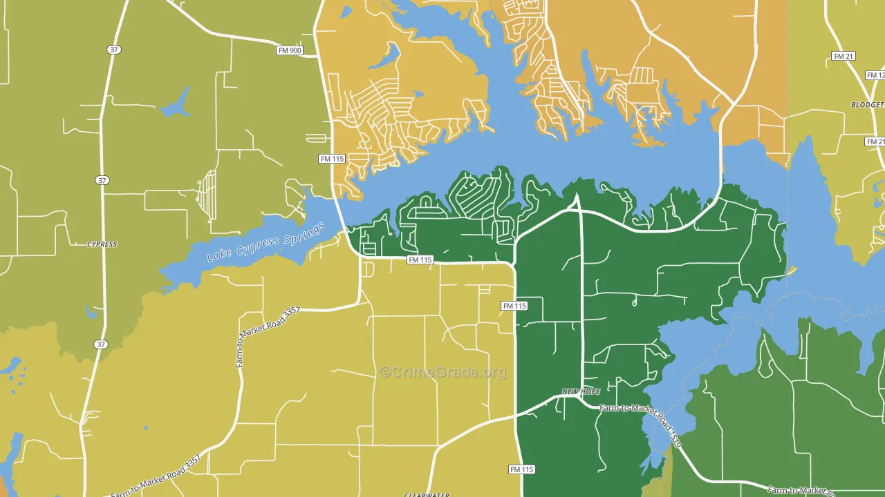 Scroggins, TX Map of Theft Rates
