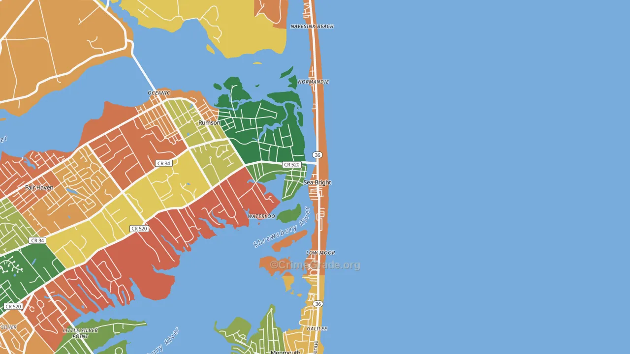 Sea Bright, NJ Map of Theft Rates