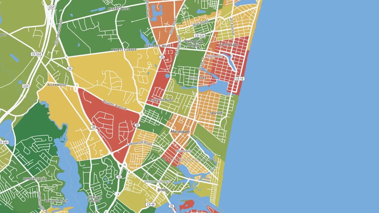 Sea Girt, NJ Map of Theft Rates