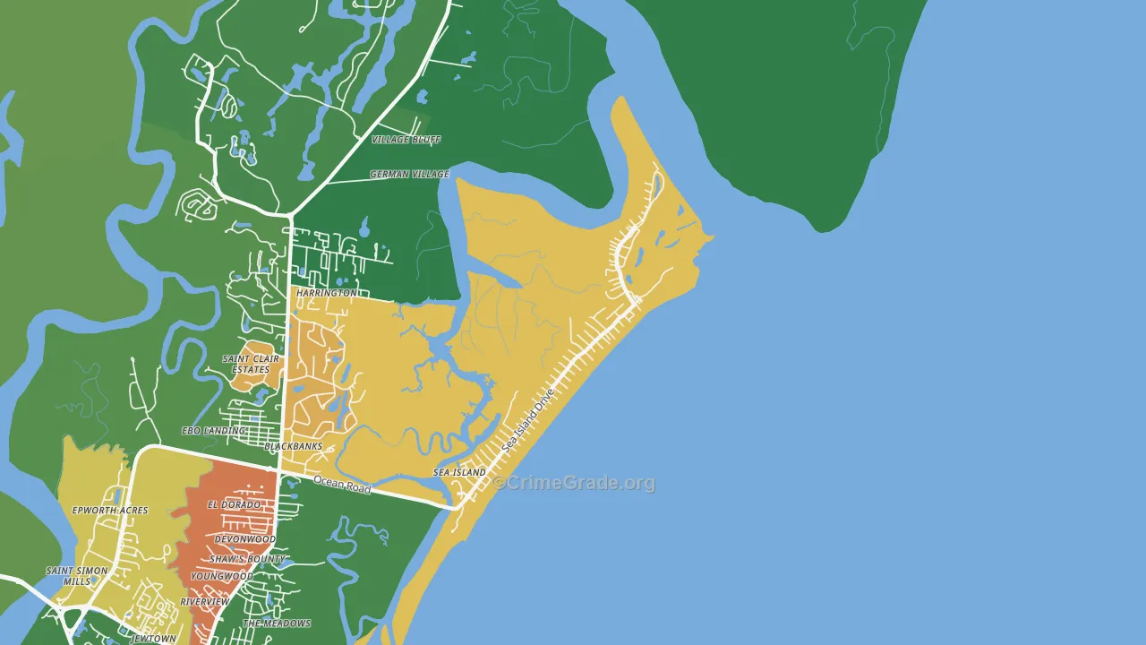 Sea Island, GA Map of Theft Rates