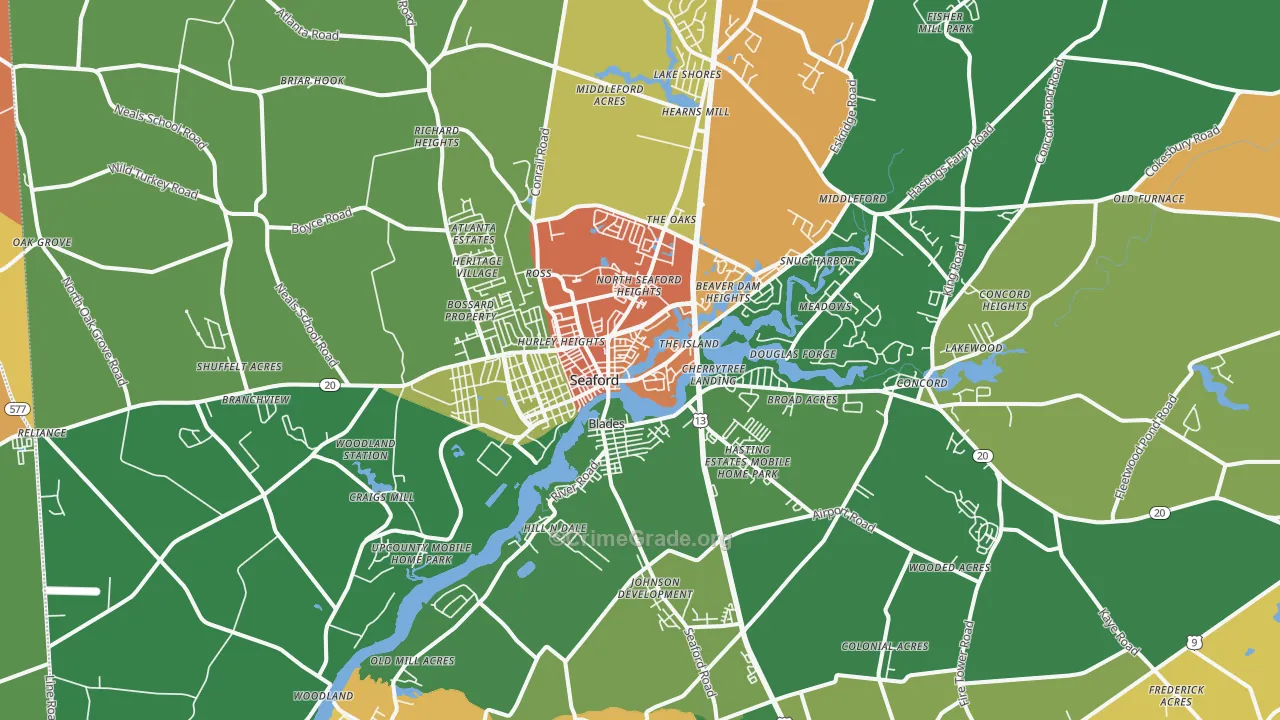 Seaford, DE Map of Theft Rates