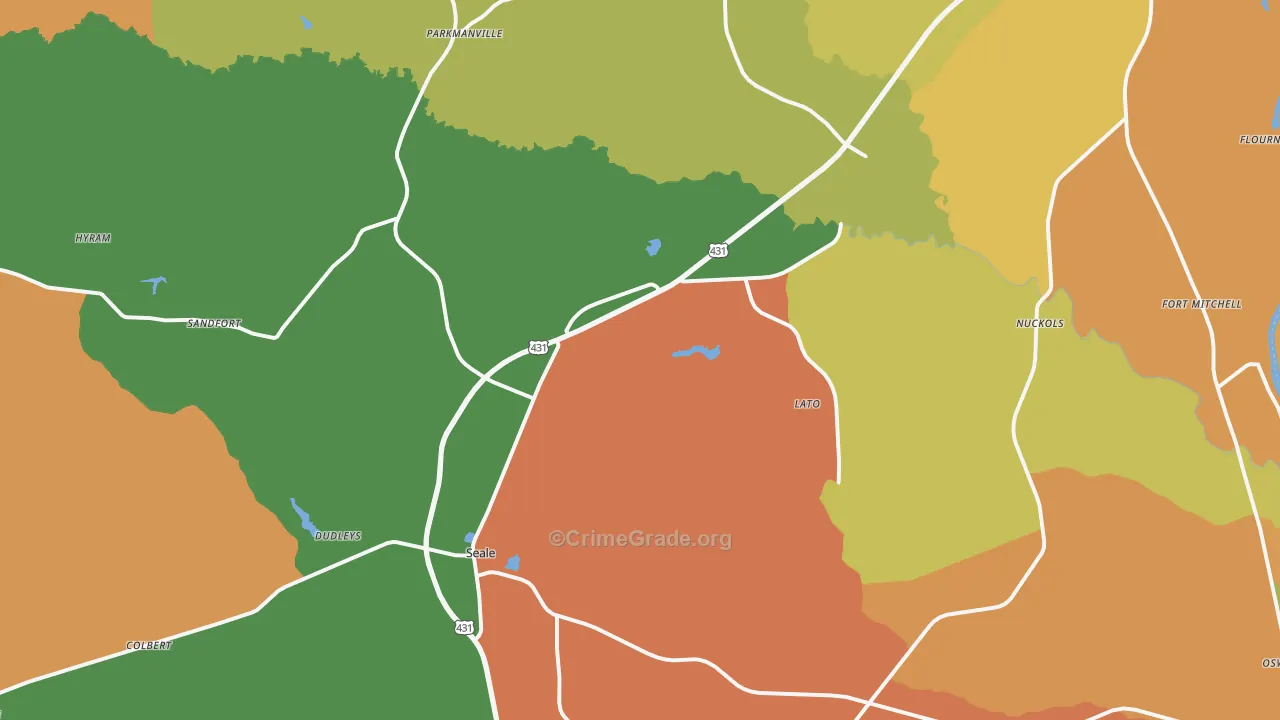 Seale, AL Map of Theft Rates