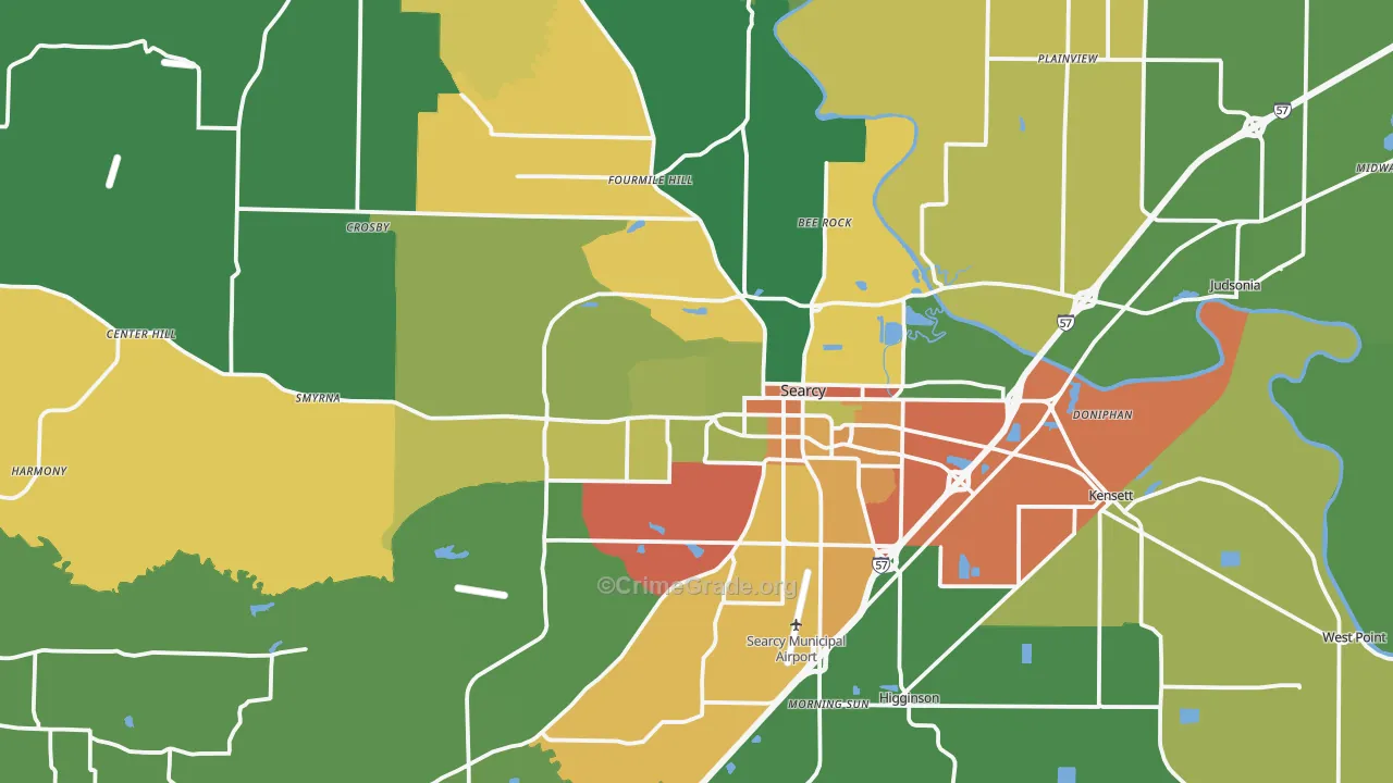 Searcy, AR Map of Theft Rates