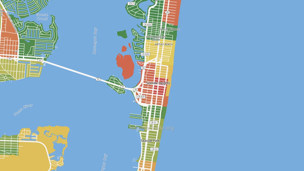 Seaside Heights, NJ Map of Theft Rates