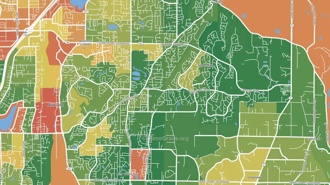 Seattle Hill-Silver Firs, Silver Firs, WA Map of Theft Rates