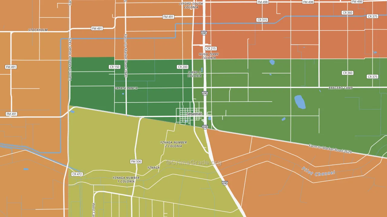 Sebastian, TX Map of Theft Rates