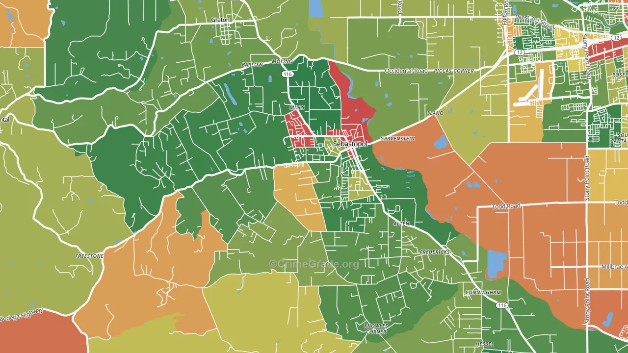 Sebastopol, CA Map of Theft Rates