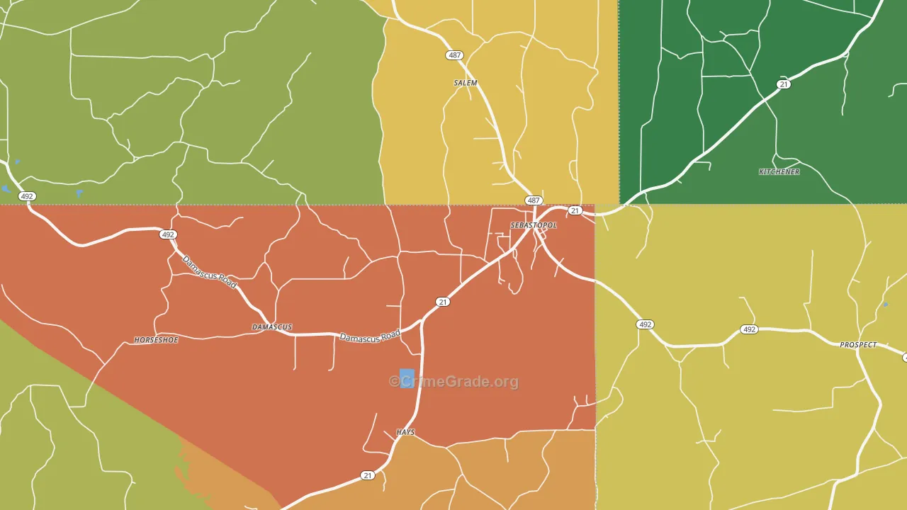 Sebastopol, MS Map of Theft Rates