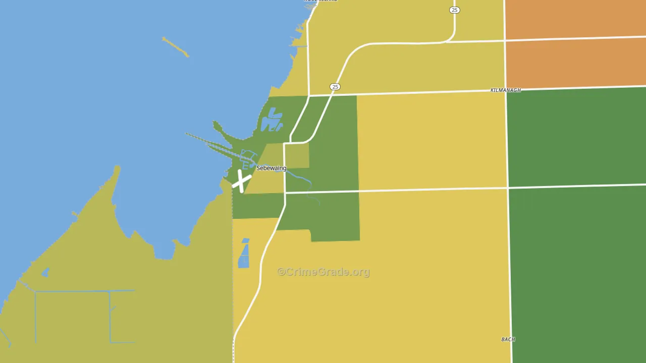 Sebewaing, MI Map of Theft Rates
