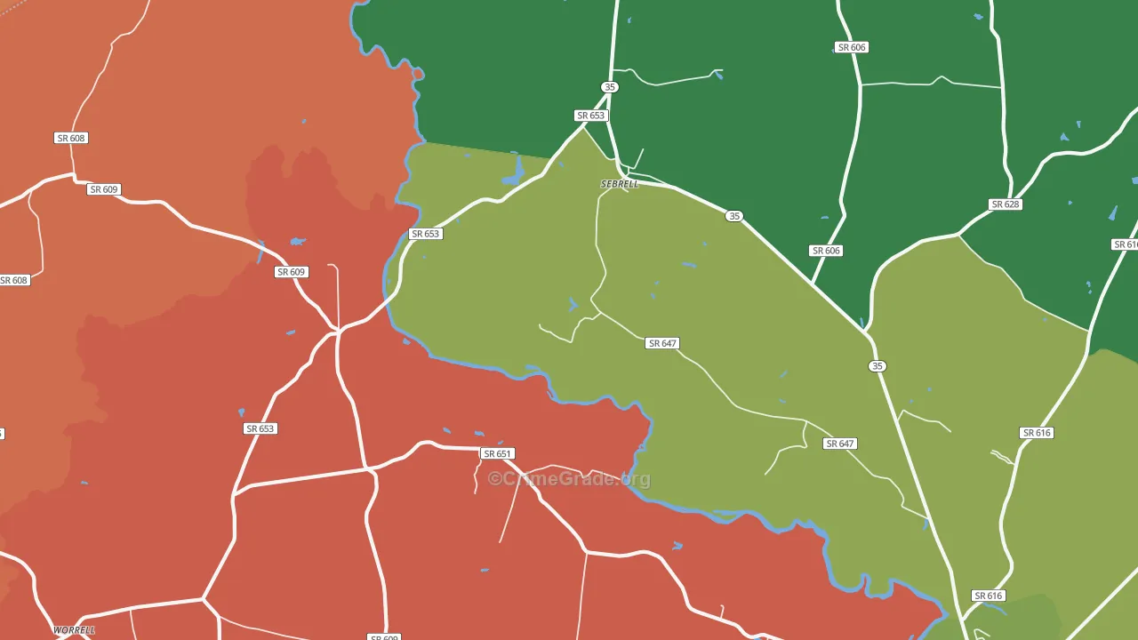 Sebrell, VA Map of Theft Rates