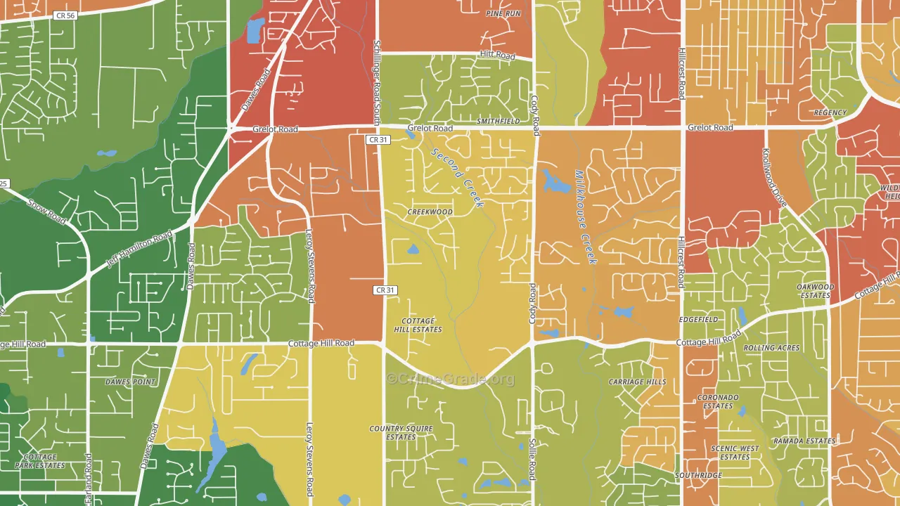 Second Creek, Mobile, AL Map of Theft Rates