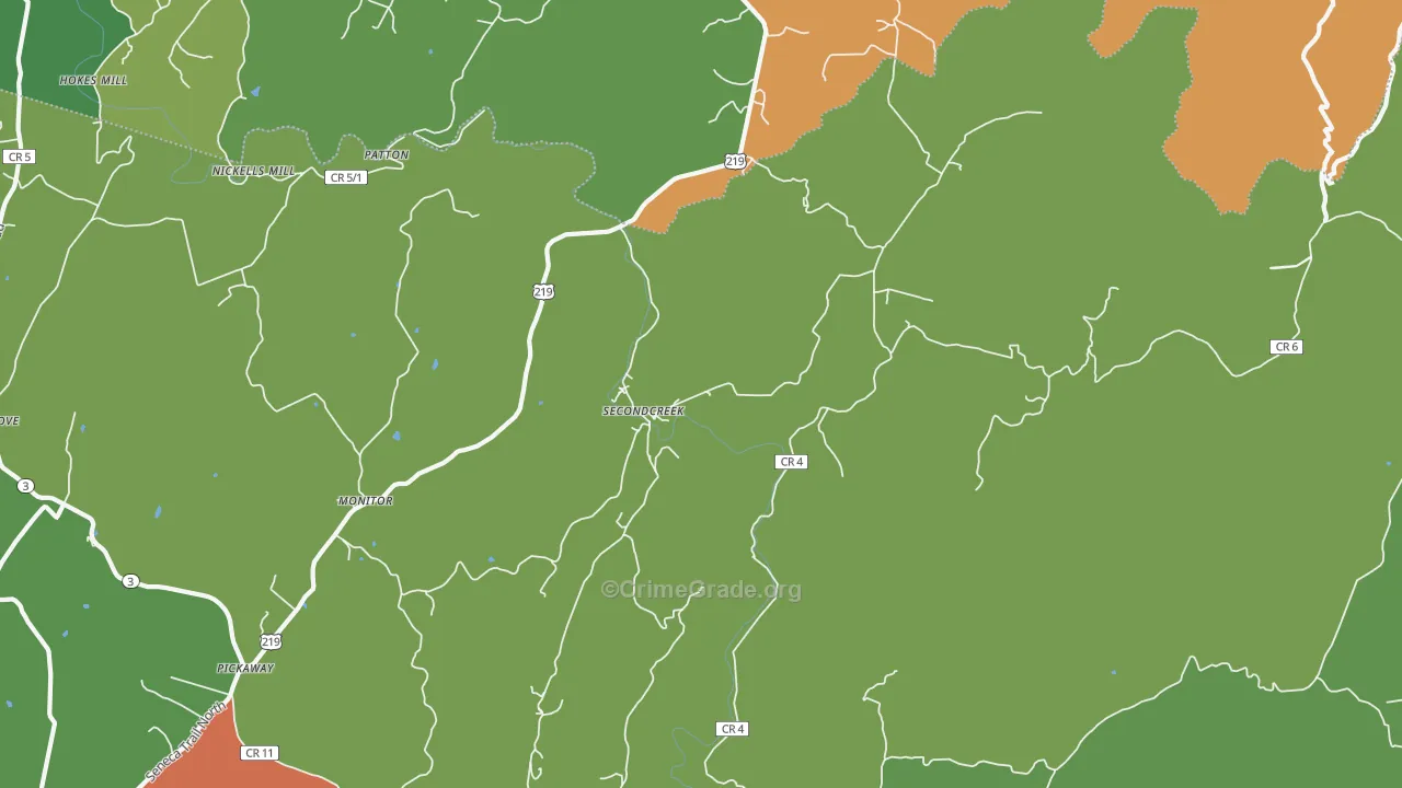 Secondcreek, WV Map of Theft Rates