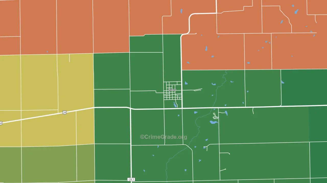Secor, IL Map of Theft Rates