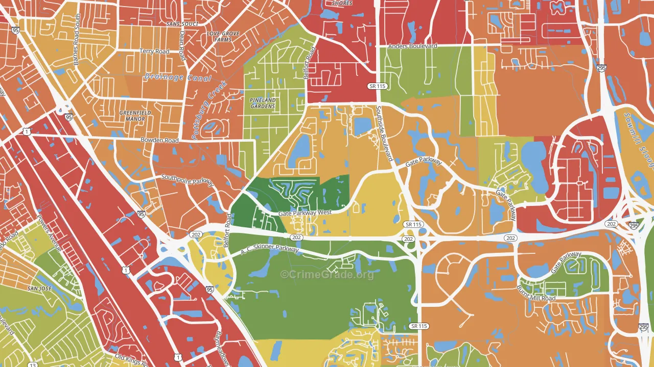 Secret Cove, Jacksonville, FL Map of Theft Rates