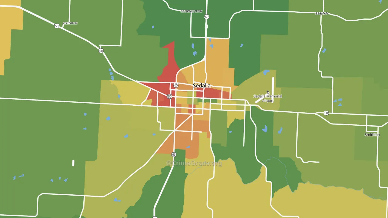 Sedalia, MO Map of Theft Rates