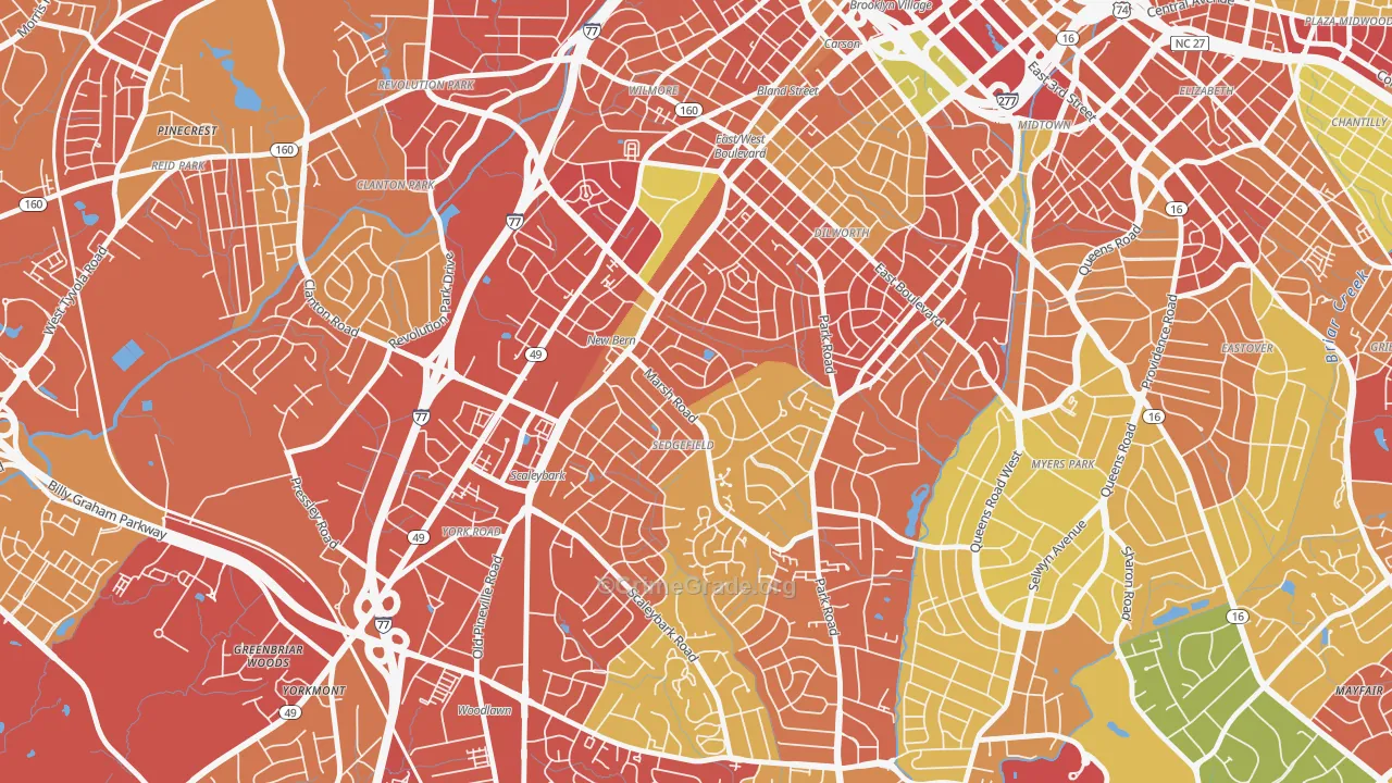 Sedgefield, Charlotte, NC Map of Theft Rates