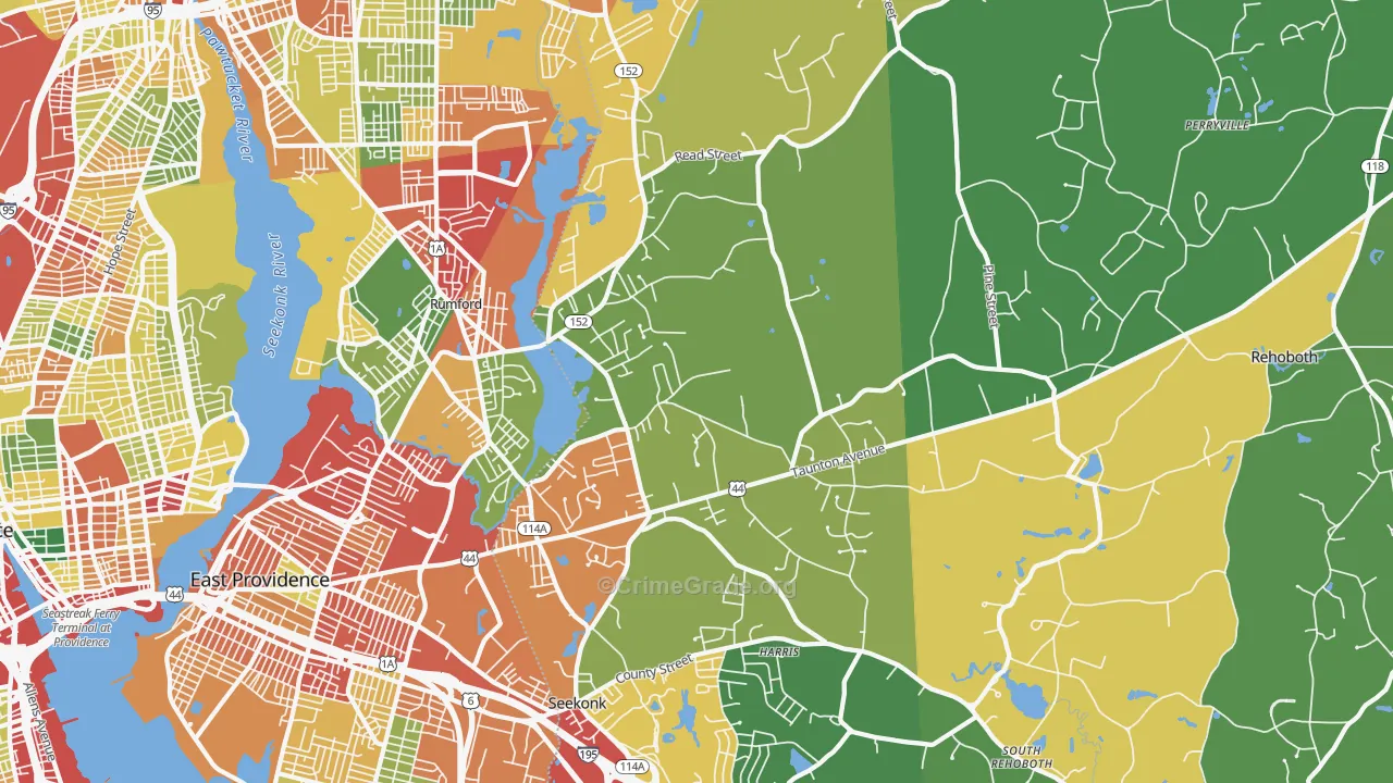 Seekonk, MA Map of Theft Rates