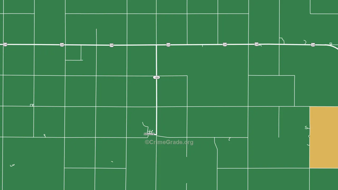 Seguin, KS Map of Theft Rates