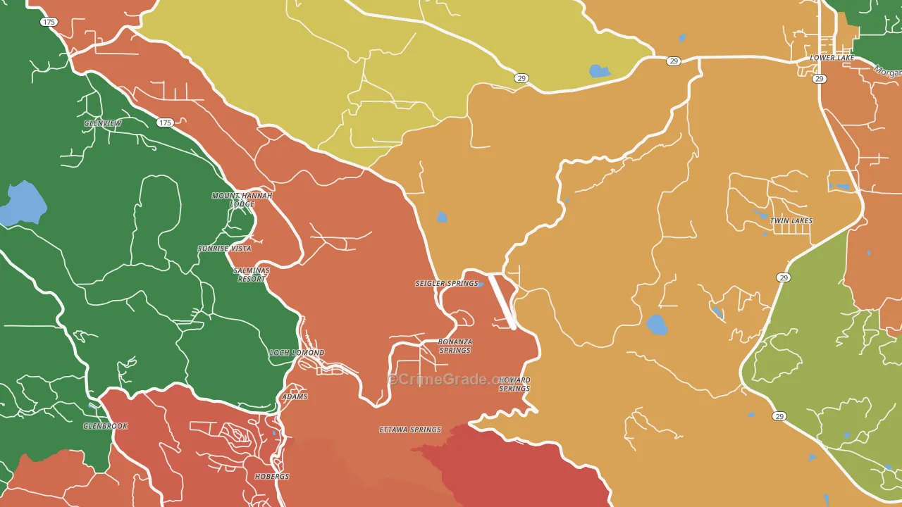 Seigler Springs, CA Map of Theft Rates