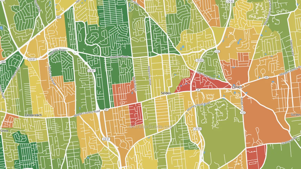 Selden, NY Map of Theft Rates