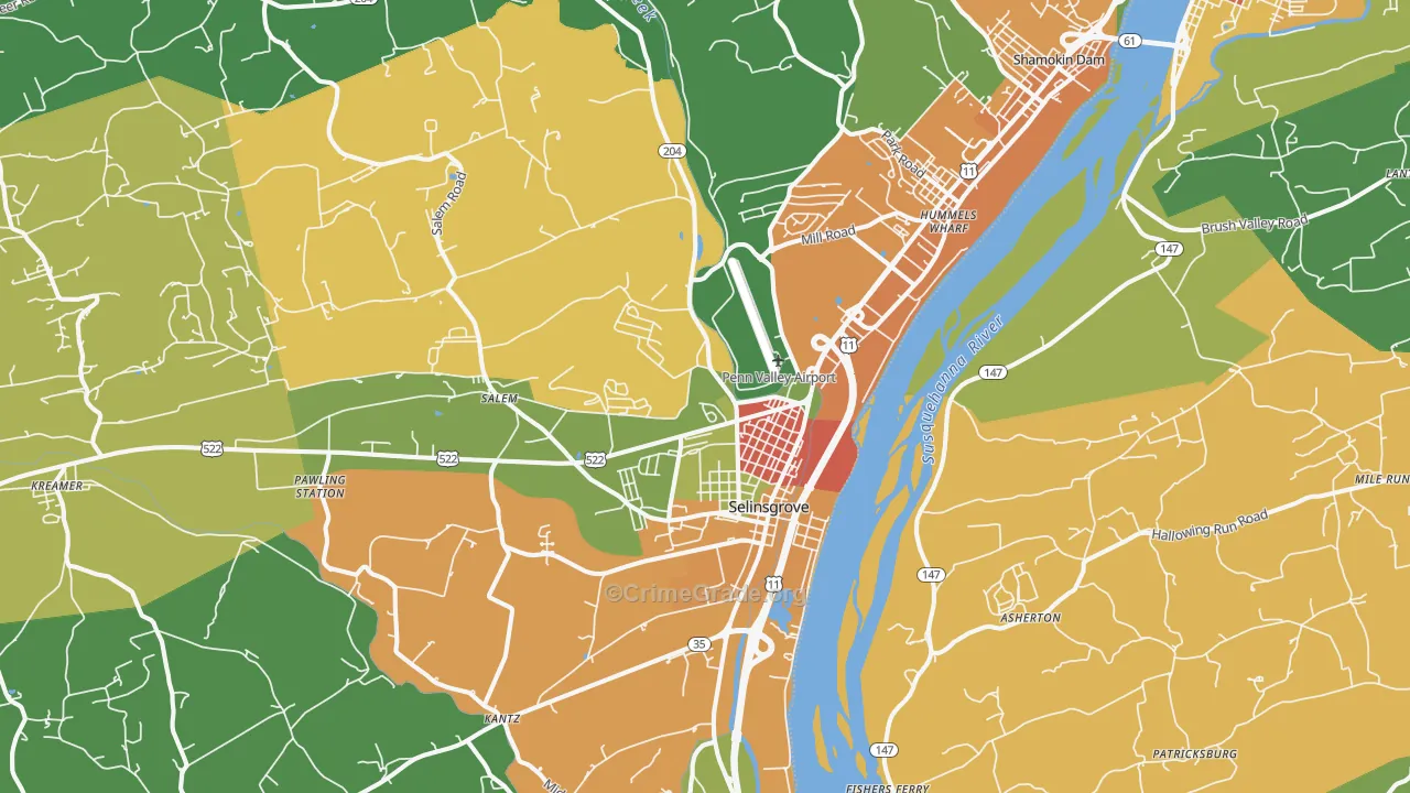 Selinsgrove, PA Map of Theft Rates