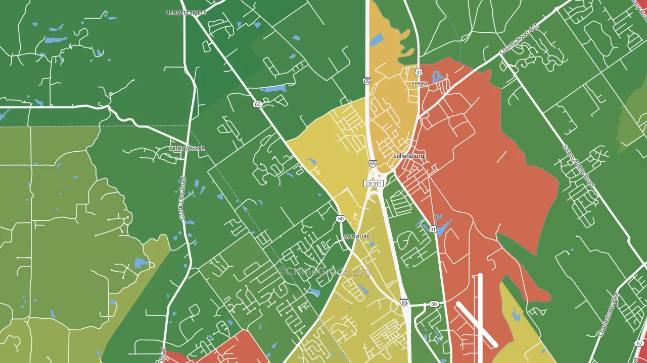 Sellersburg, IN Map of Theft Rates