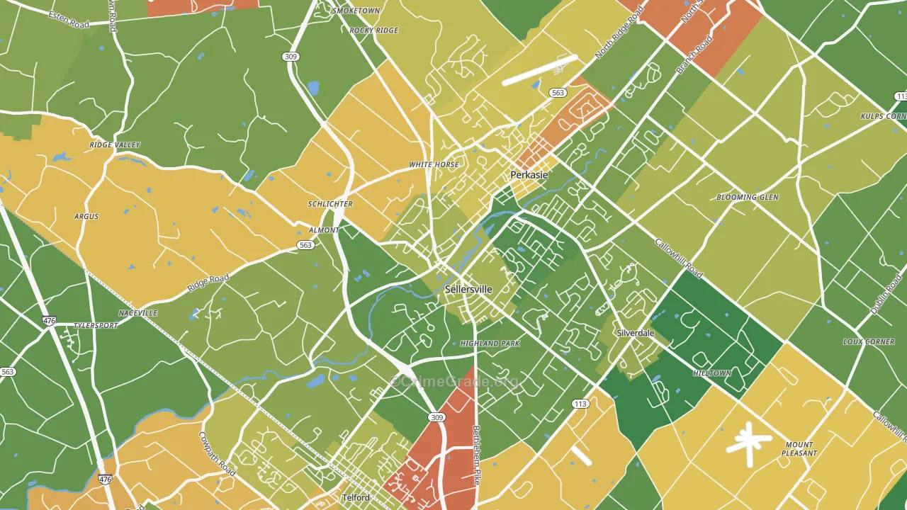 Sellersville, PA Map of Theft Rates